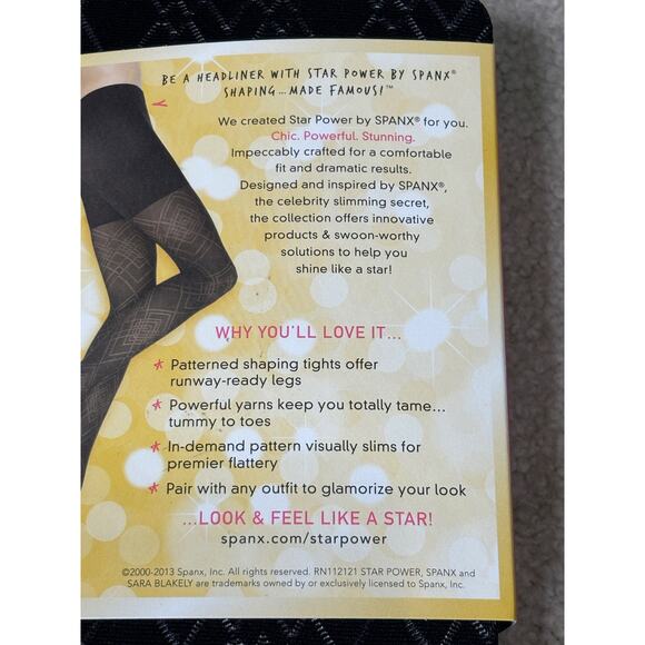Spanx NWT Star Power Black Center Stage Diamond Patterned Shaping Tights Size C - Picture 2 of 5